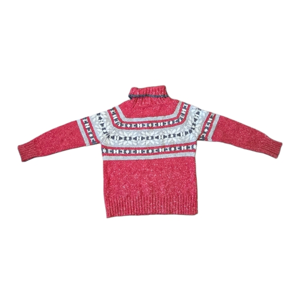 Vintage-Inspired Fair Isle Turtleneck Sweater Red Gray Nordic Knit L CottageCore - Picture 2 of 6